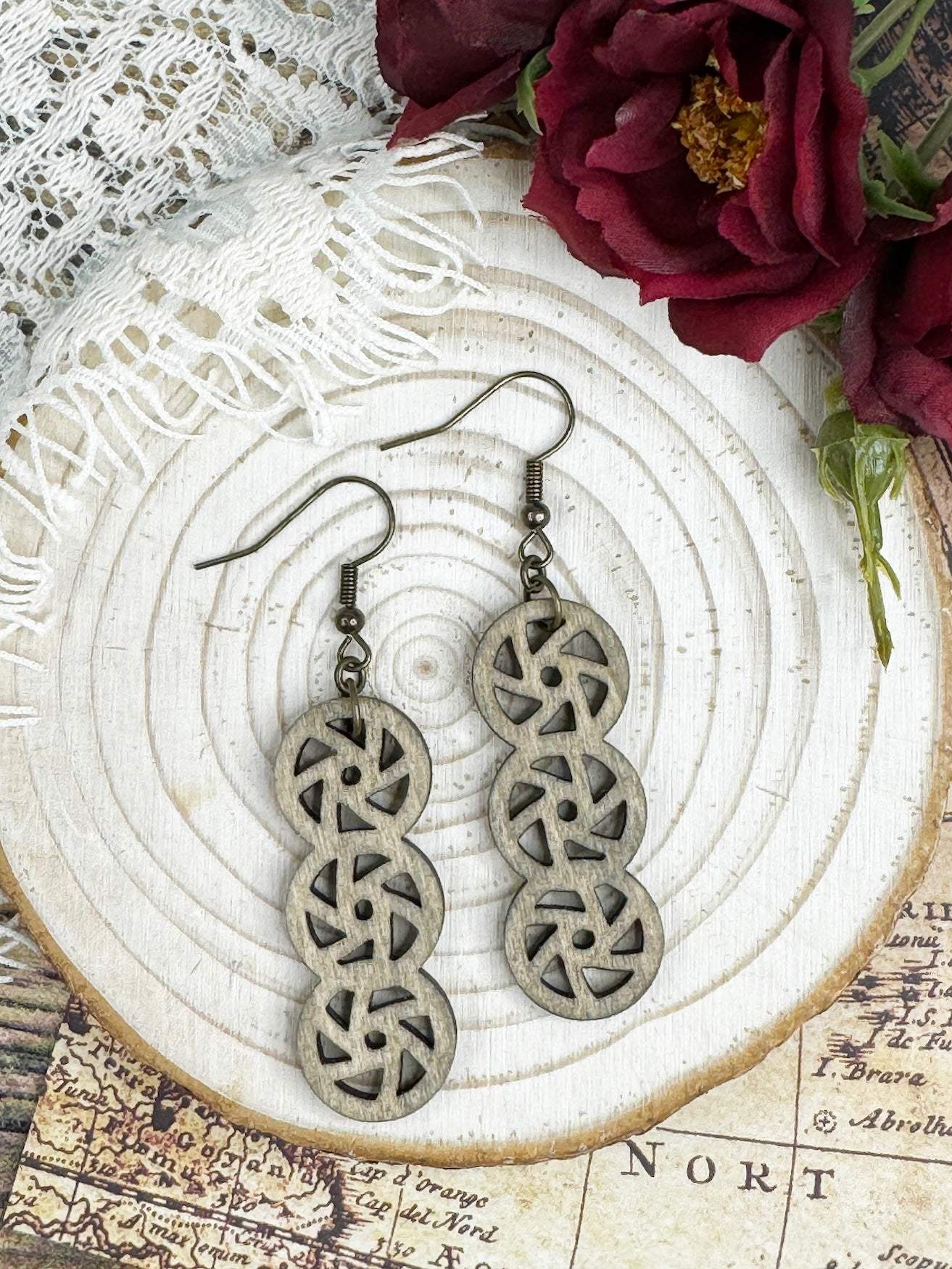 Retro Shutter Dangle Earrings | Sophia Renee Designs | Wooden Earrings
