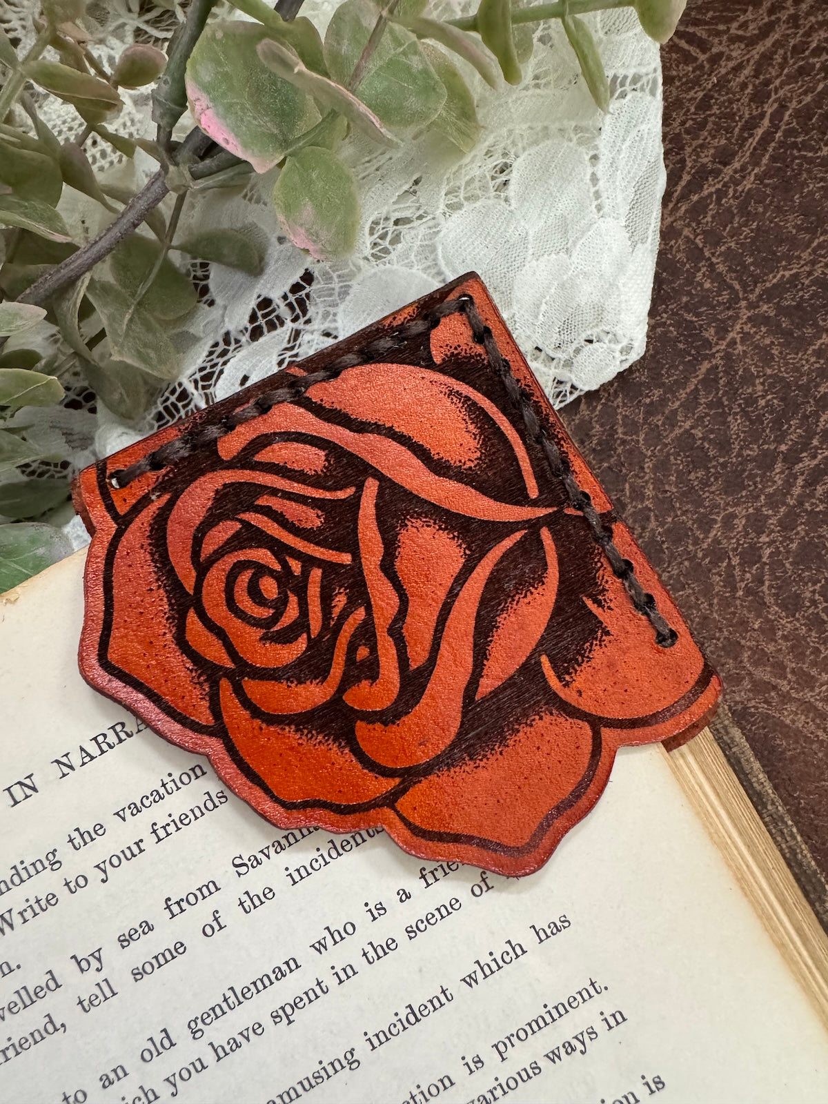 Rose Leather Bookmark