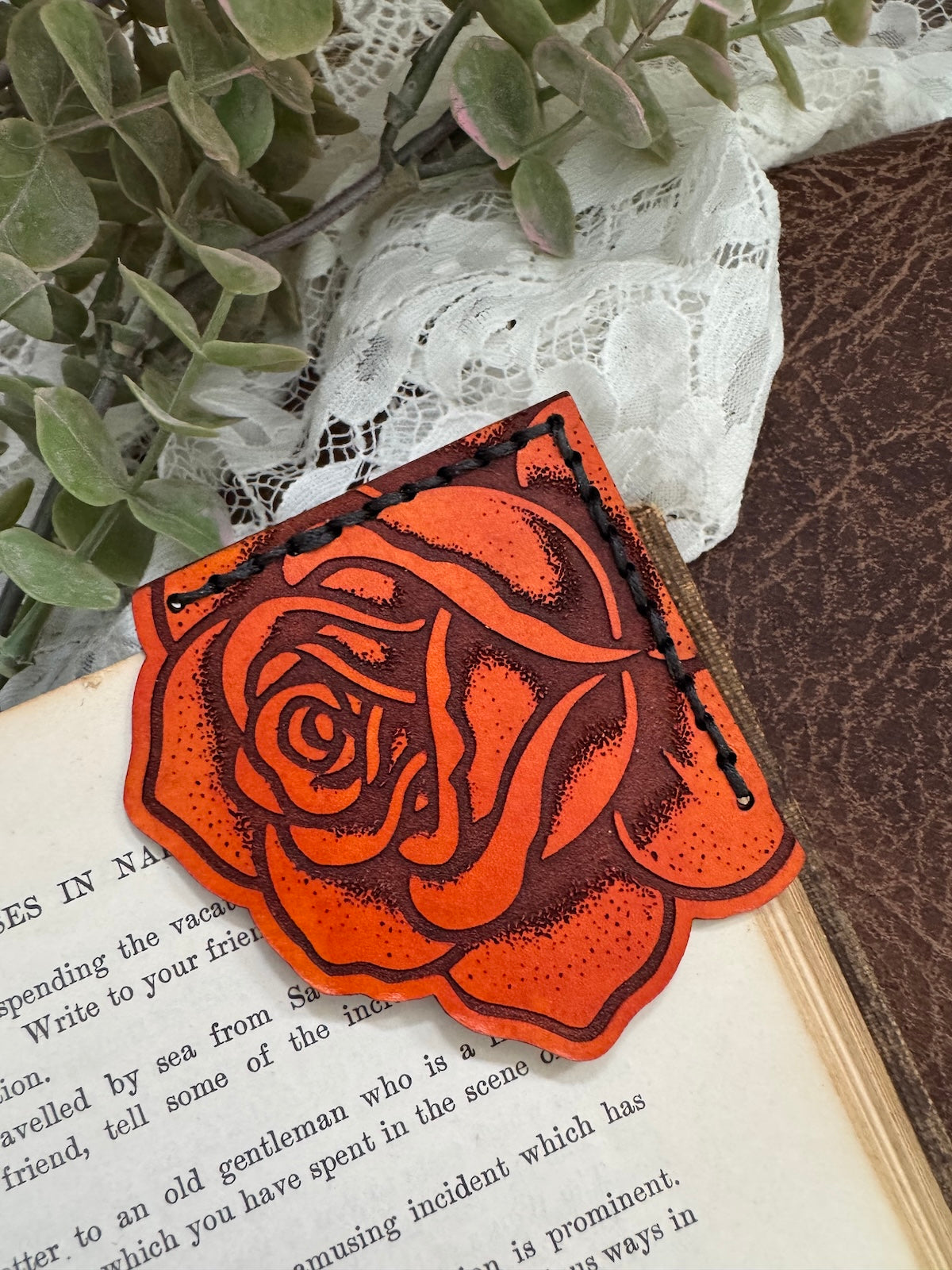 Rose Leather Bookmark