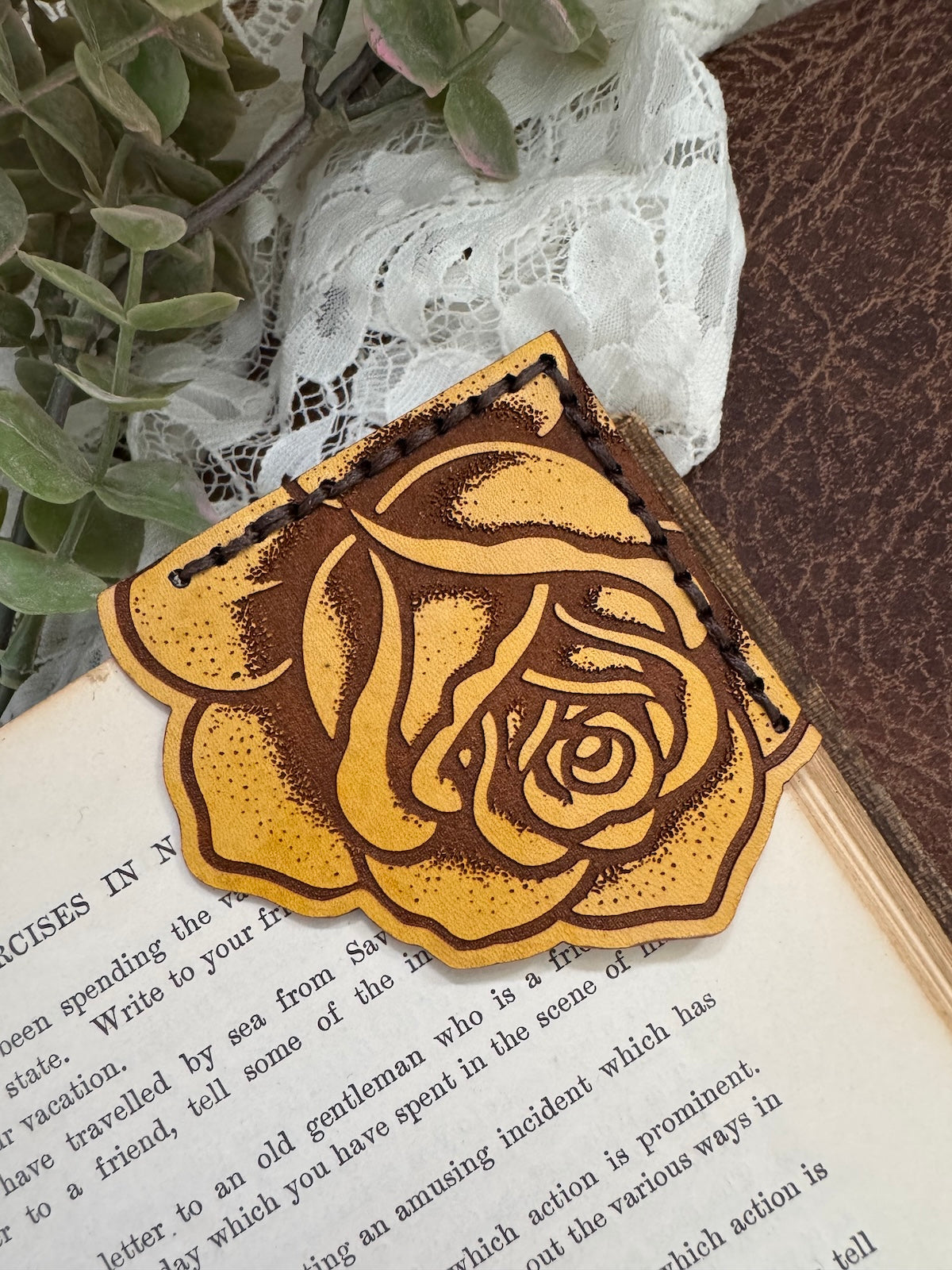 Rose Leather Bookmark