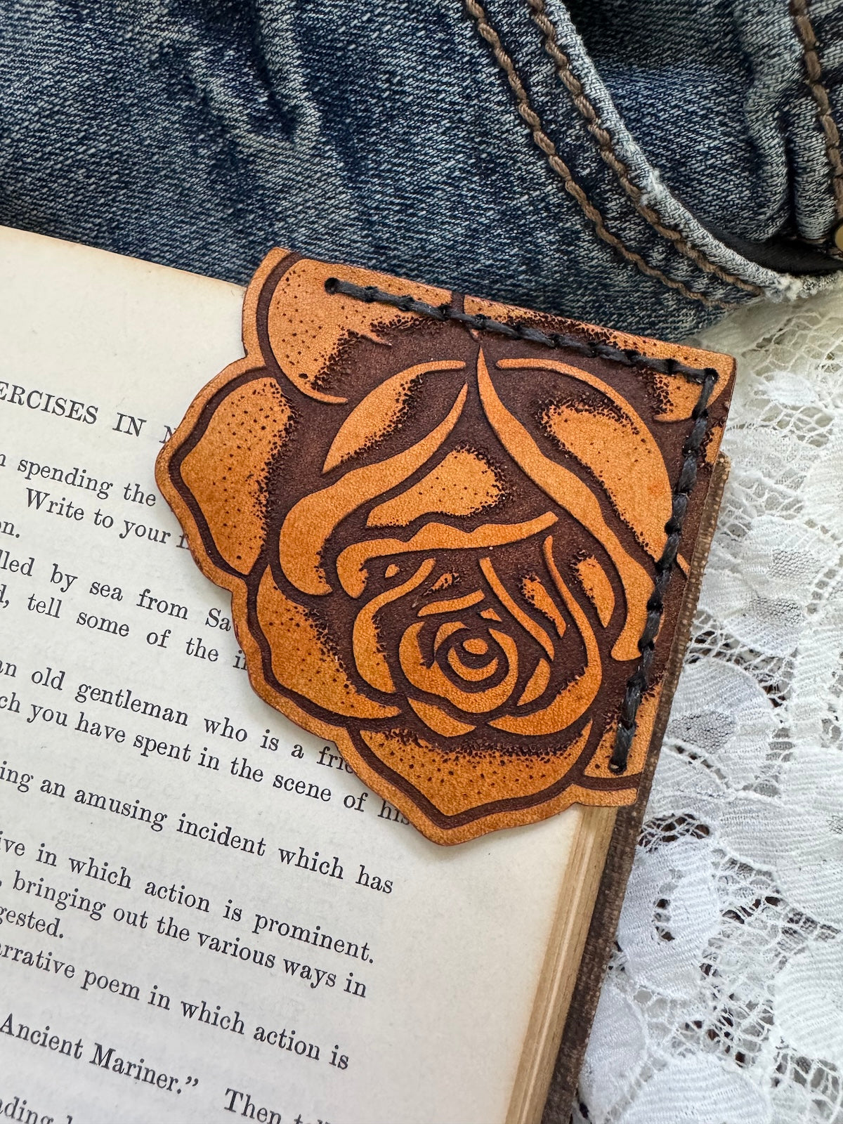 Rose Leather Bookmark