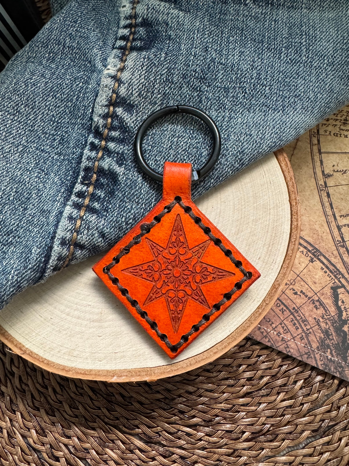 Western 8 Point Star Leather Keychain