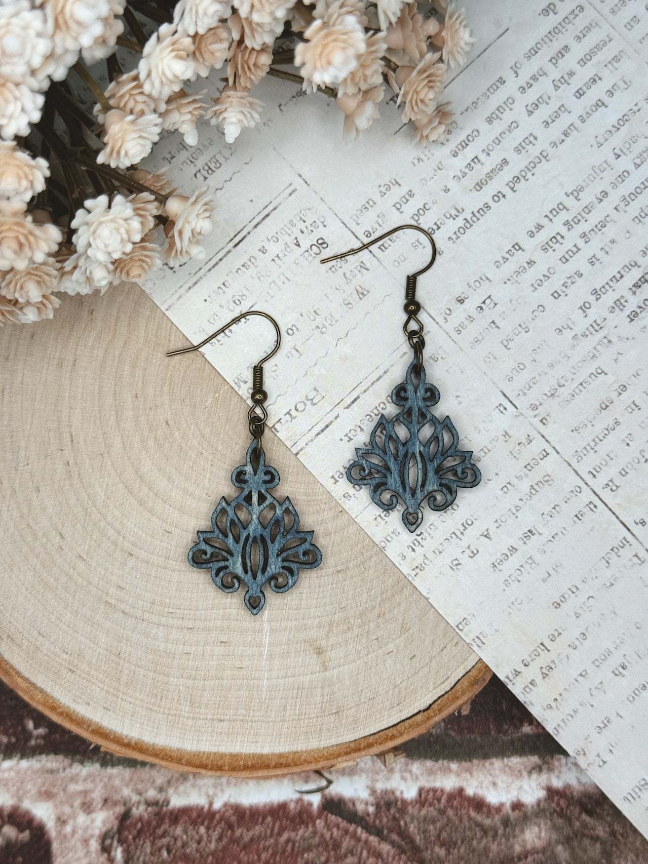 Victorian Lace Wooden Earrings