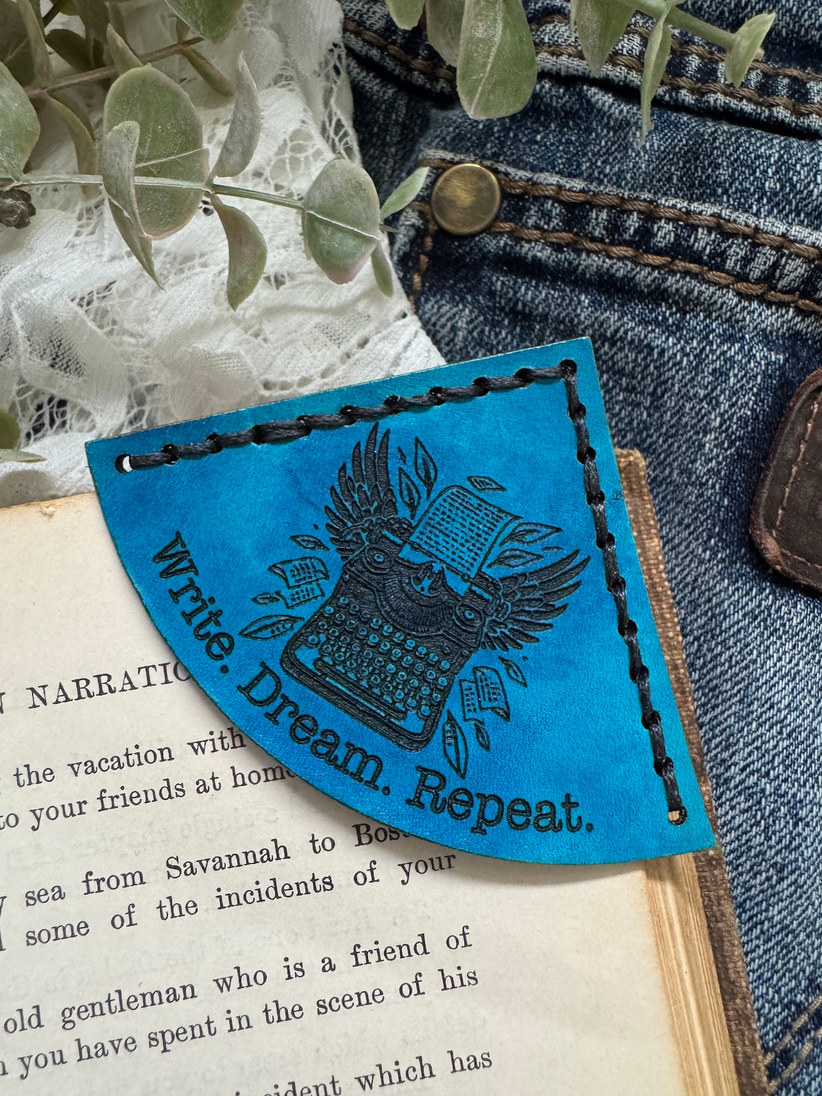 Write. Dream. Repeat. Leather Bookmark