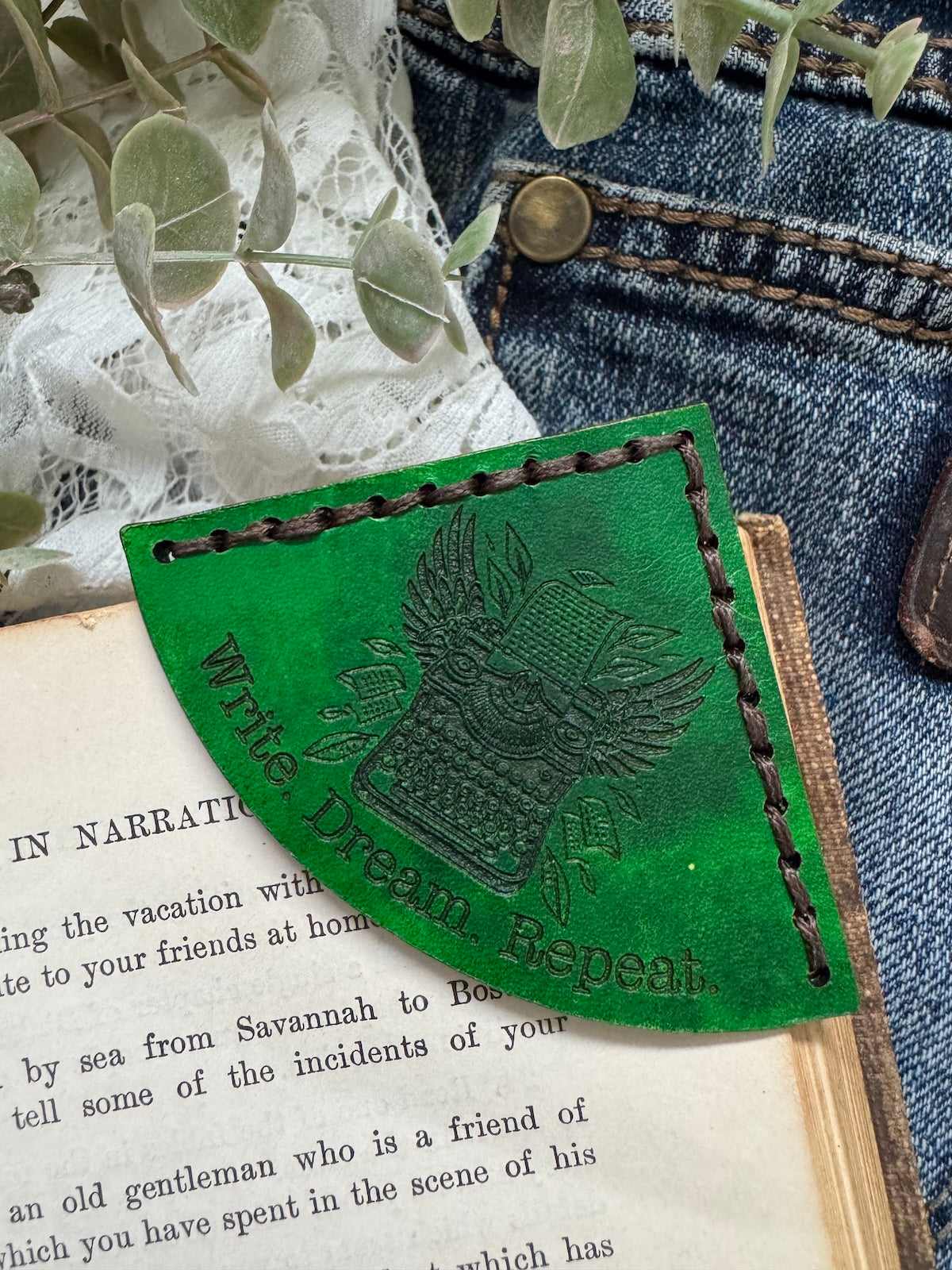 Write. Dream. Repeat. Leather Bookmark
