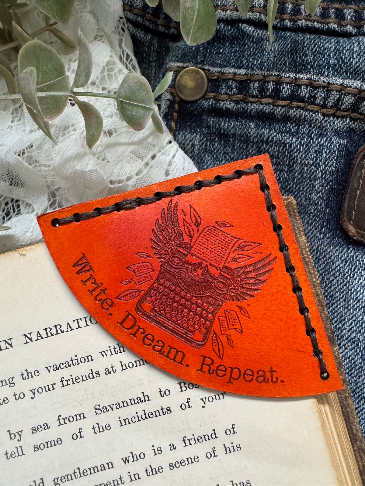 Write. Dream. Repeat. Leather Bookmark