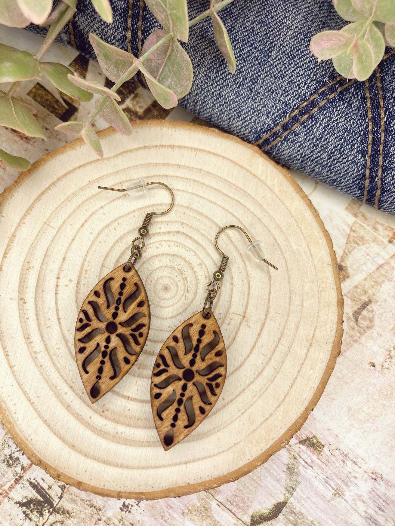 Abstract Asian Leaf Dangle Earrings