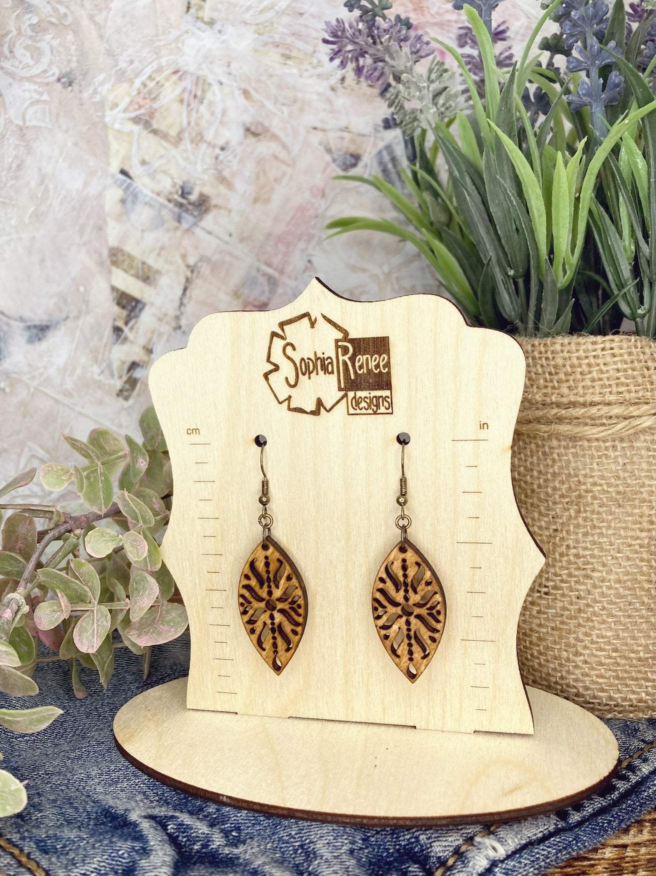 Abstract Asian Leaf Dangle Earrings