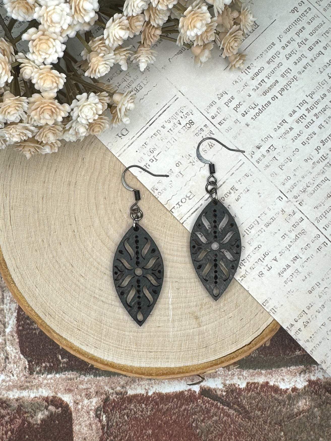 Abstract Asian Leaf Dangle Earrings