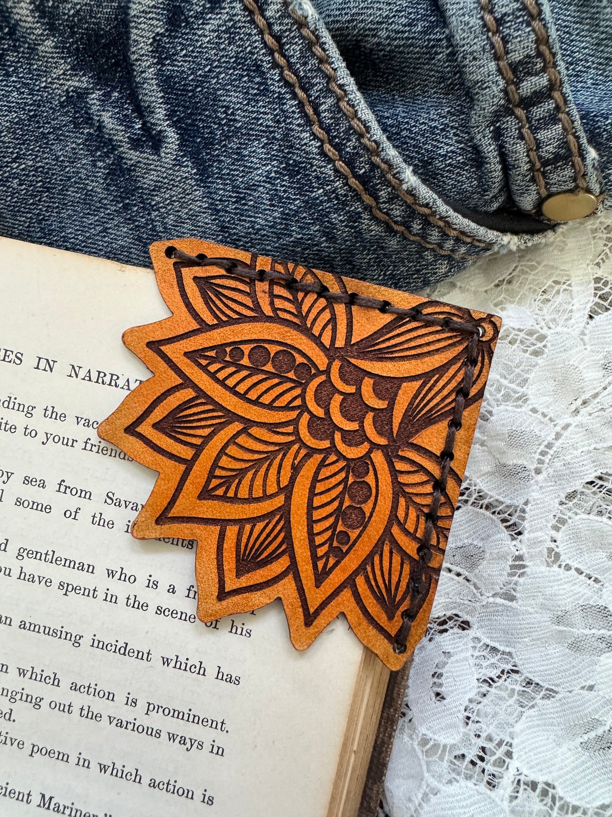 African Flower Leather Bookmark