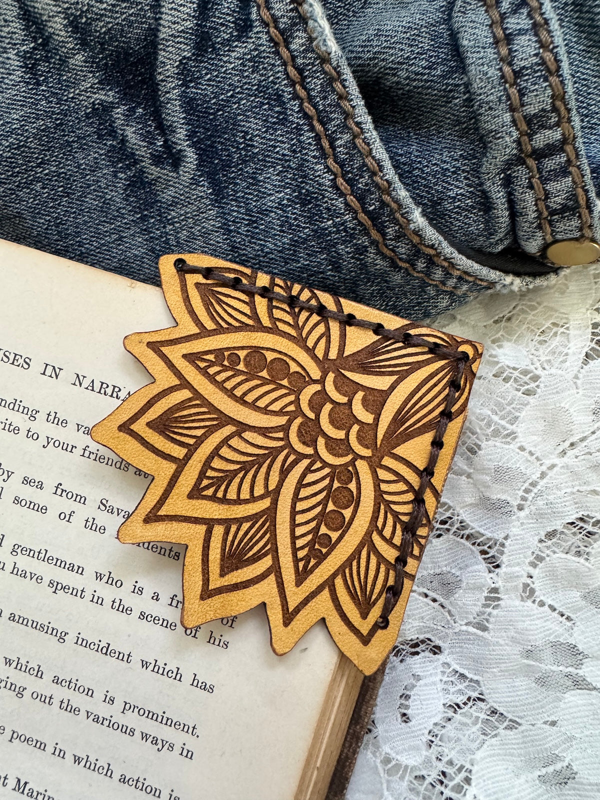 African Flower Leather Bookmark