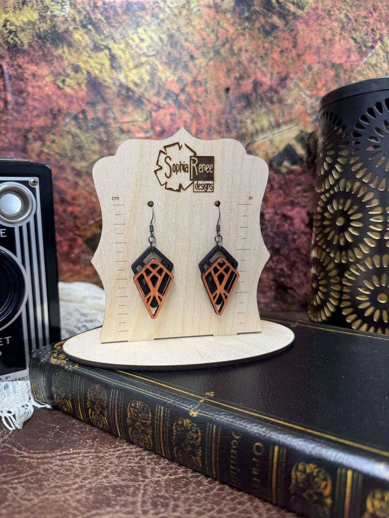 Angular Diamond Layer Wooden Earrings