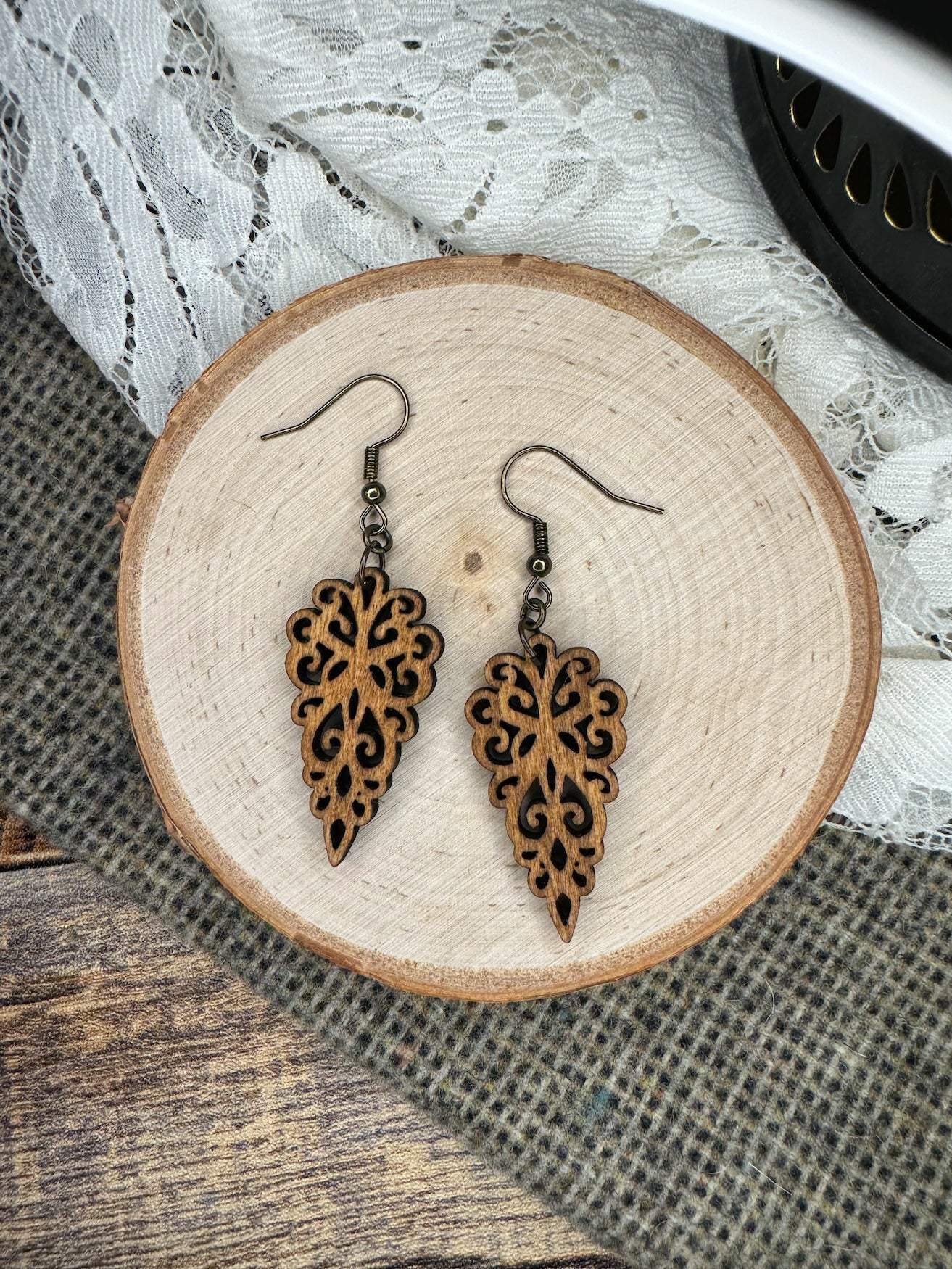 Arrowhead Lace Reverse Teardrop Wooden Earrings