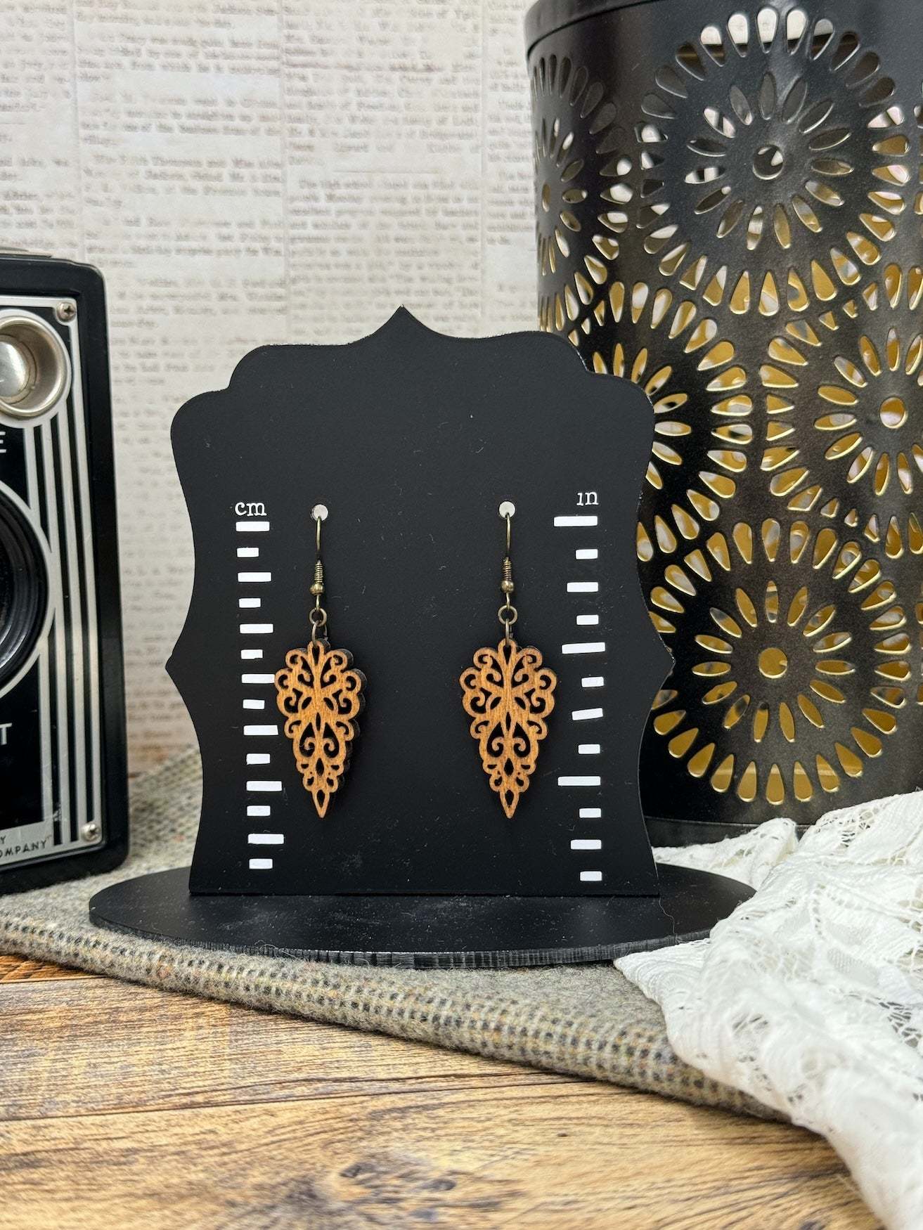 Wooden Earrings | Arrowhead Lace Reverse Teardrop Earrings