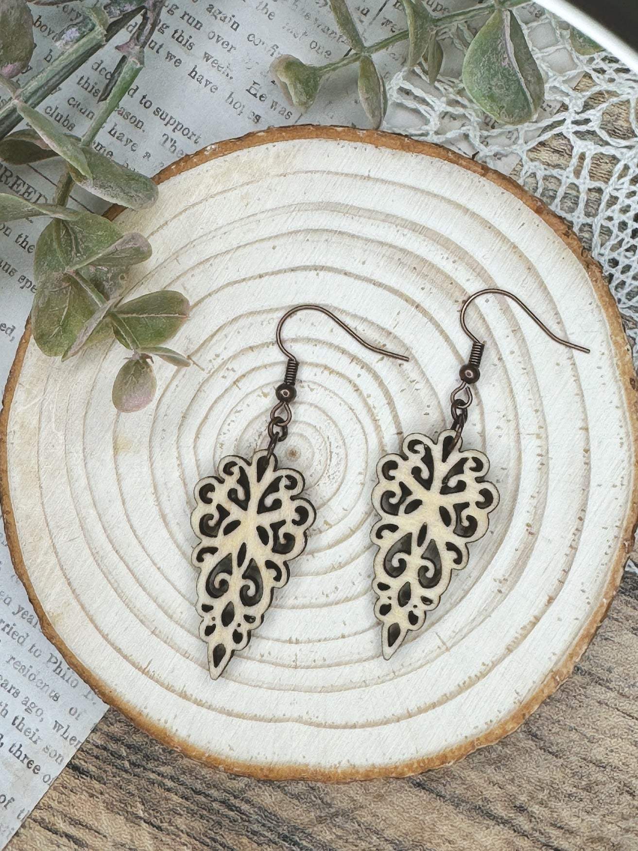 Wooden Earrings | Arrowhead Lace Reverse Teardrop Earrings