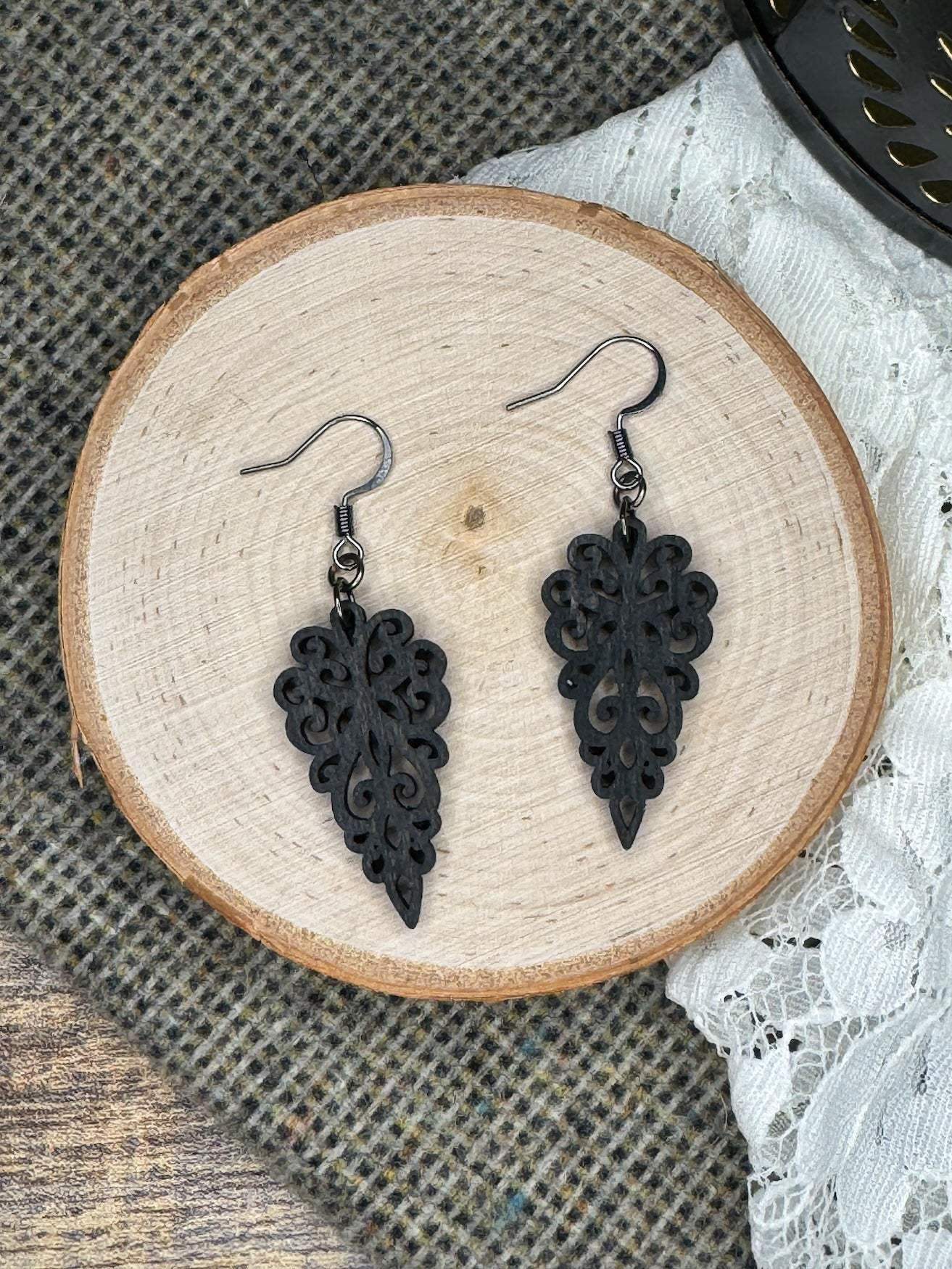 Wooden Earrings | Arrowhead Lace Reverse Teardrop Earrings