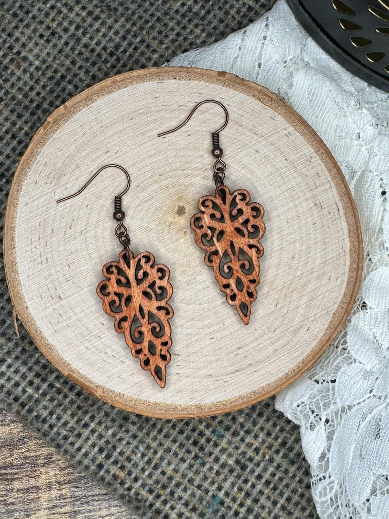 Wooden Earrings | Arrowhead Lace Reverse Teardrop Earrings