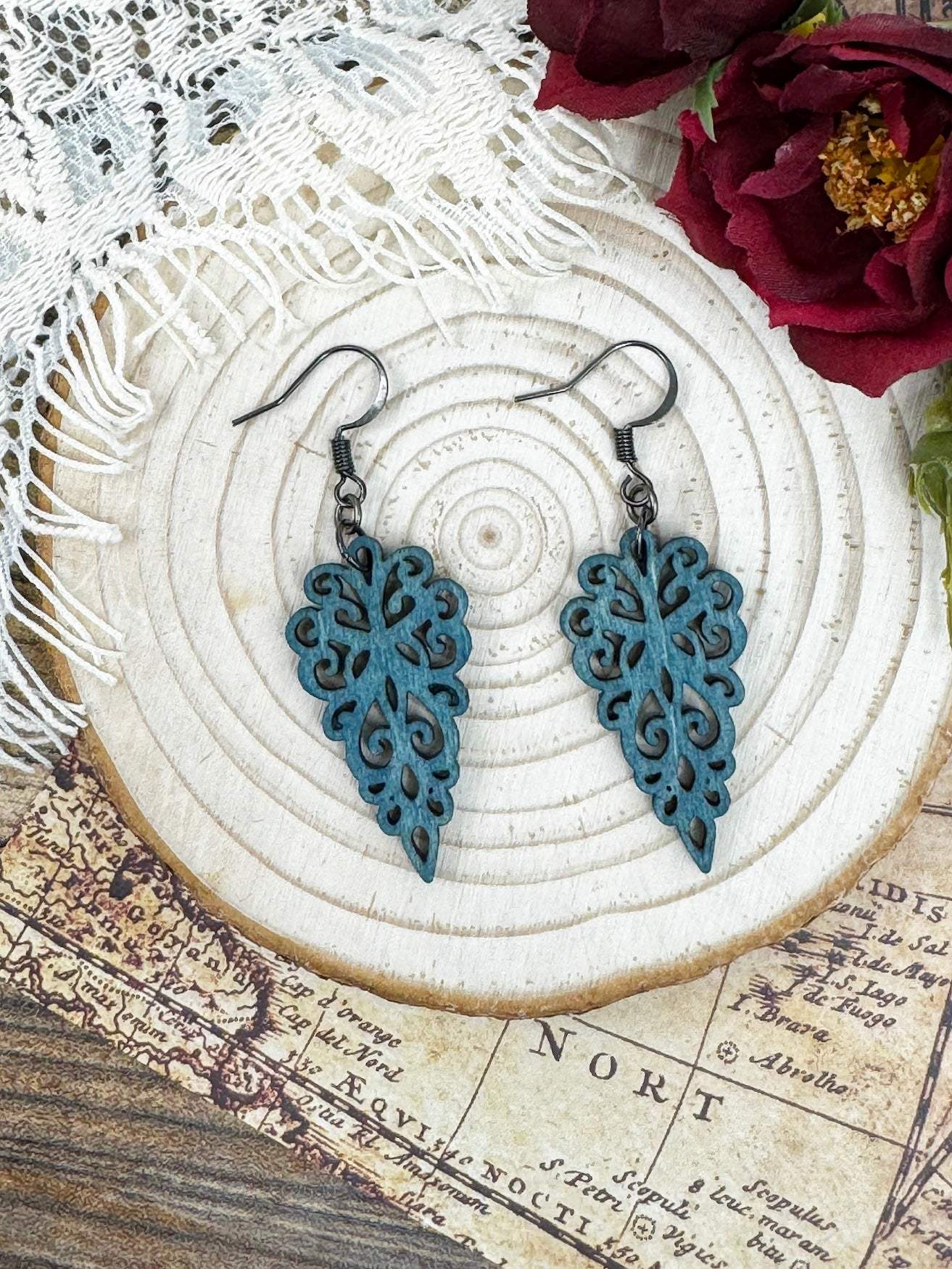 Arrowhead Lace Reverse Teardrop Wooden Earrings