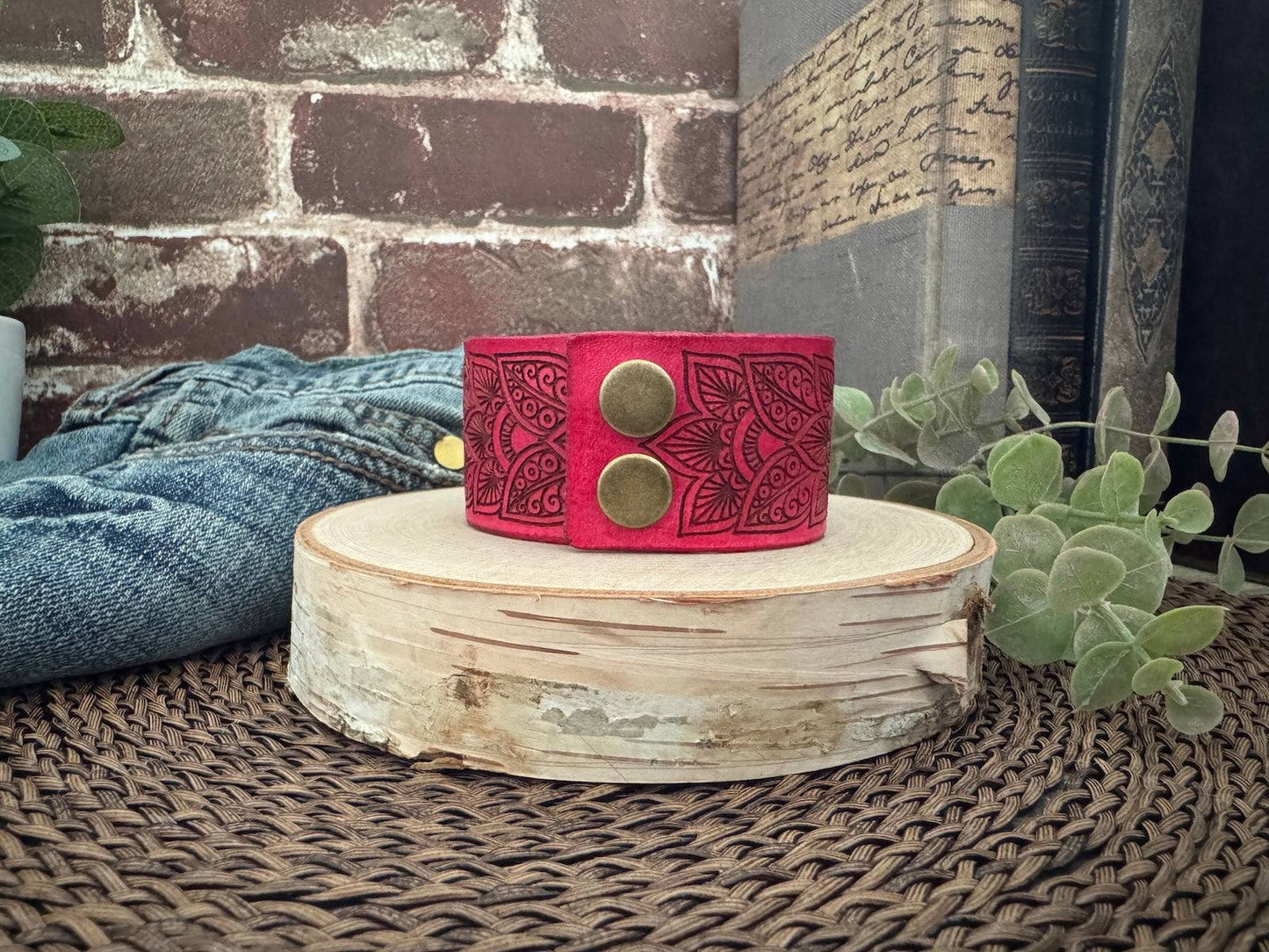 Art Deco Floral Leather Cuff