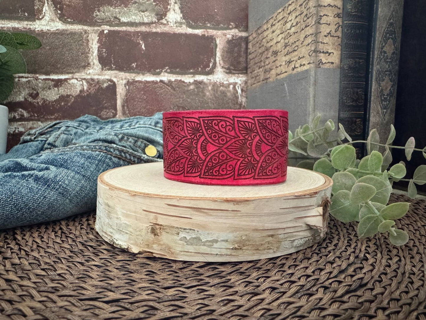 Art Deco Floral Leather Cuff