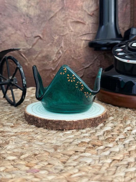 Asymmetric Emerald Tea Light Votive in Fused Glass