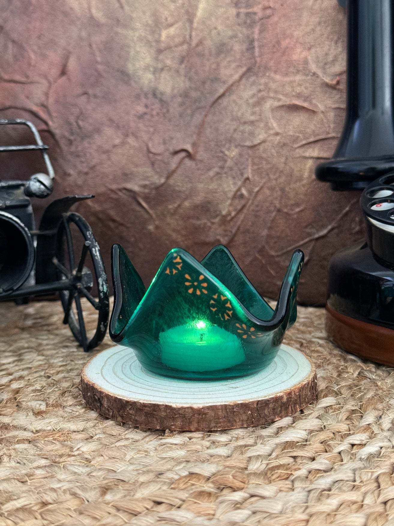 Fused Glass | Asymmetric Emerald Tea Light Votive | Sophia Renee Designs