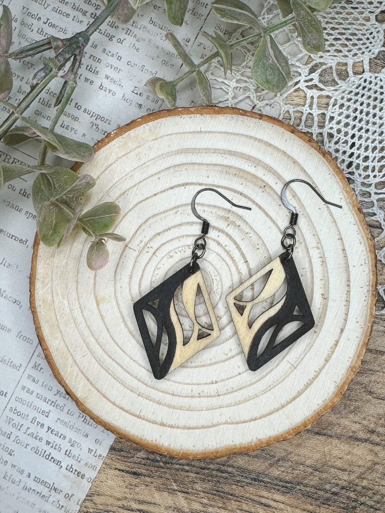 Wooden Earrings | Asymmetric Modernist Wooden Earring | Lightweight