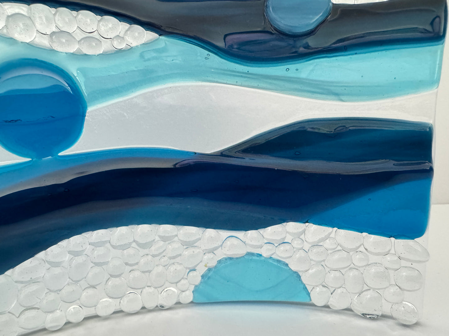 Blue Ocean Wave Fused Glass Table Top Piece