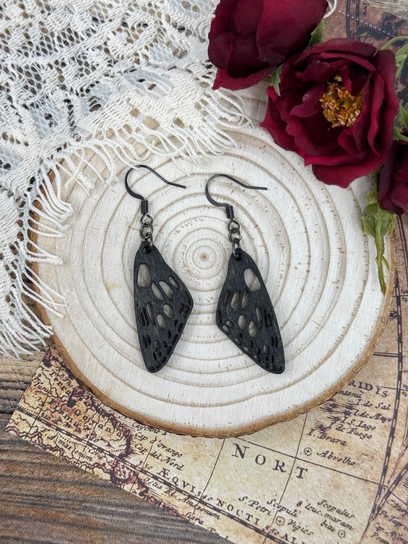 Blue Tiger Wing Wooden Earrings