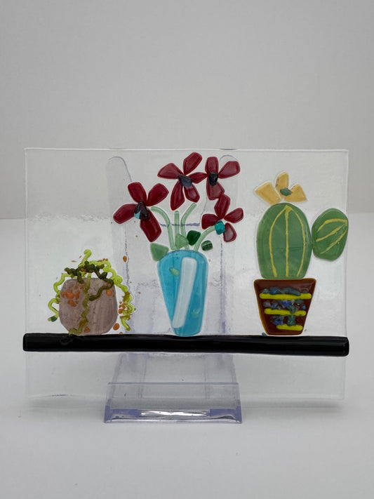 Fused Glass Shelf Garden Sun Catcher – 6x6" Handmade Wall Art