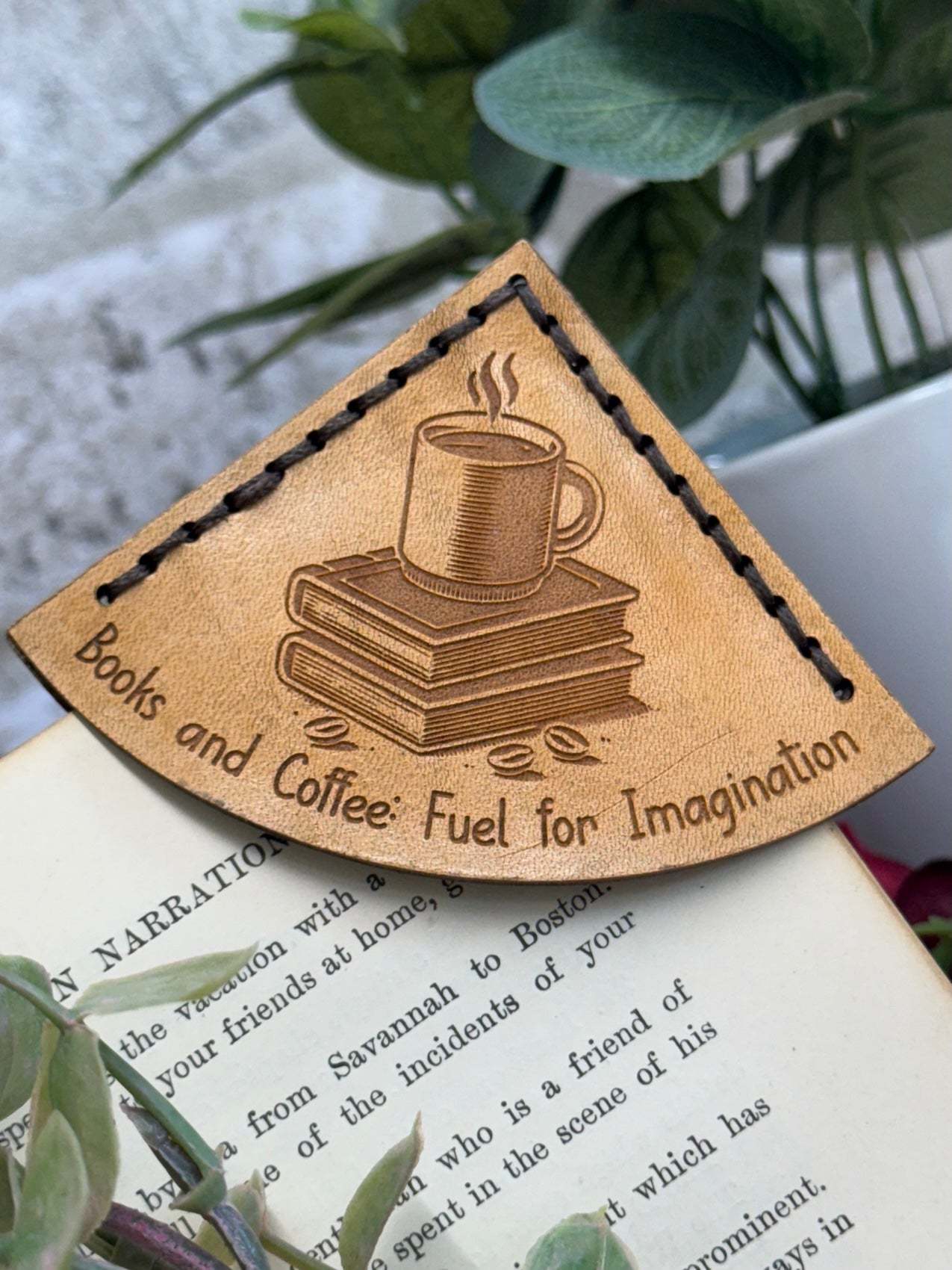 Books & Coffee Leather Bookmark