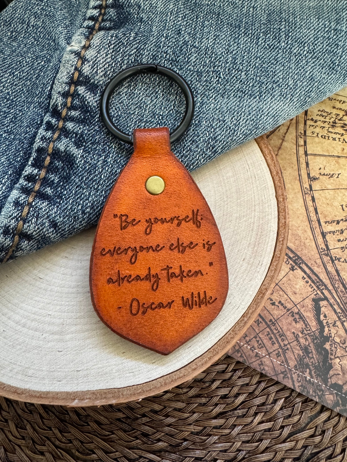 Checked Butterfly Leather Keychain