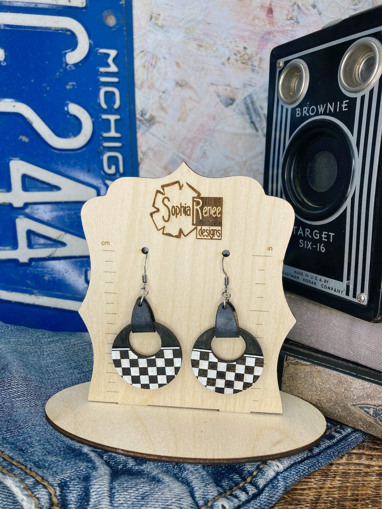 Checkerboard Dangle Earring