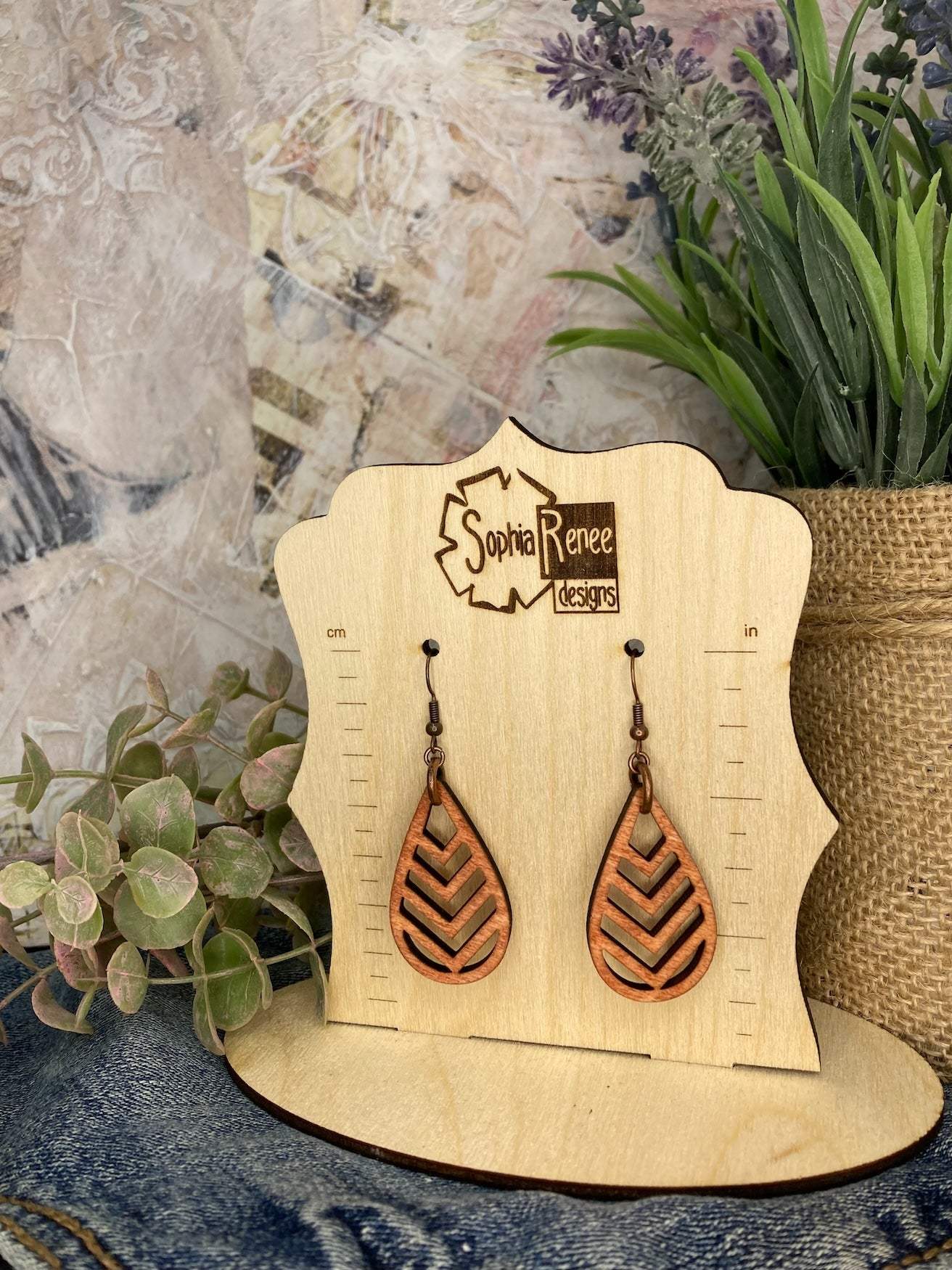 Wooden Earrings | Chevron Teardrop Wooden Earrings | Lightweight 