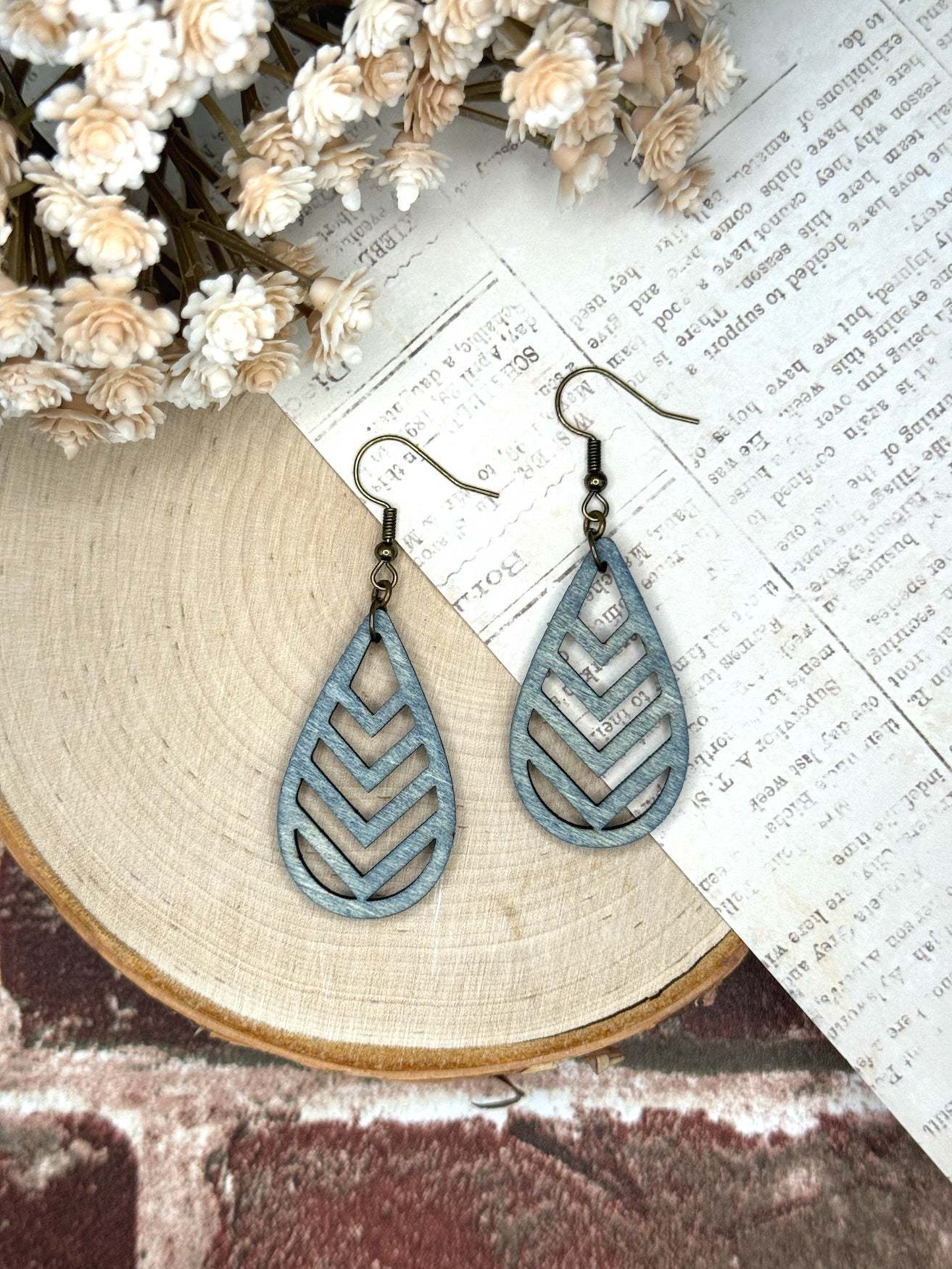 Wooden Earrings | Chevron Teardrop Wooden Earrings | Lightweight 