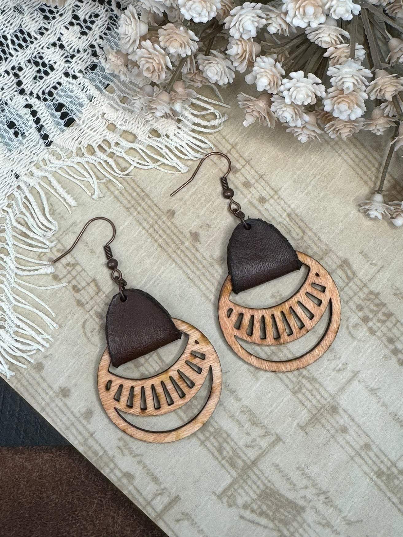 Circle Cut Out Arc Wooden Earrings