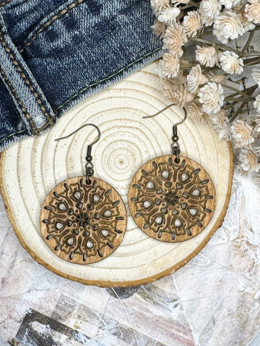 Circle Mandala Cut-Out Wooden Earrings Plus