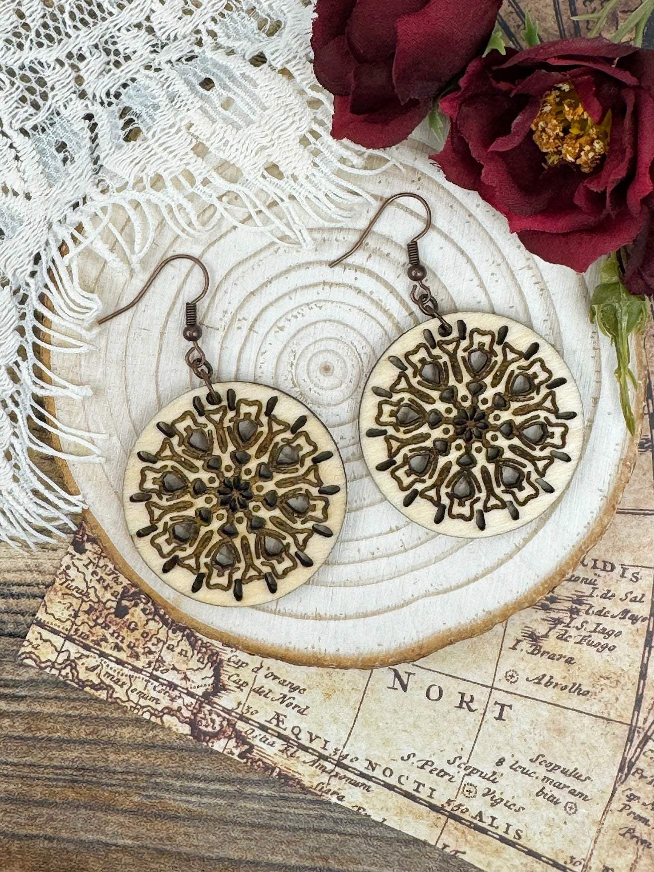 Circle Mandala Cut-Out Wooden Earrings Plus