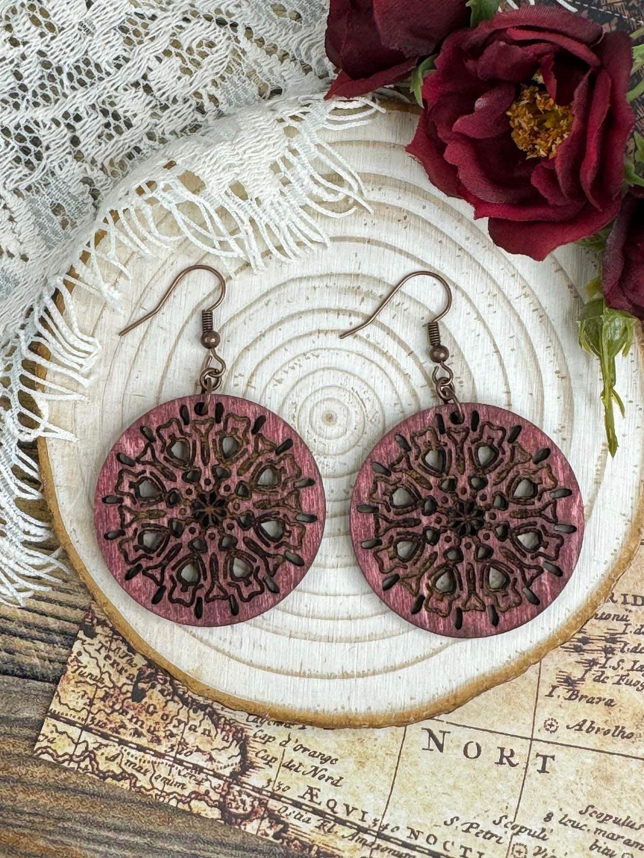 Circle Mandala Cut-Out Wooden Earrings Plus