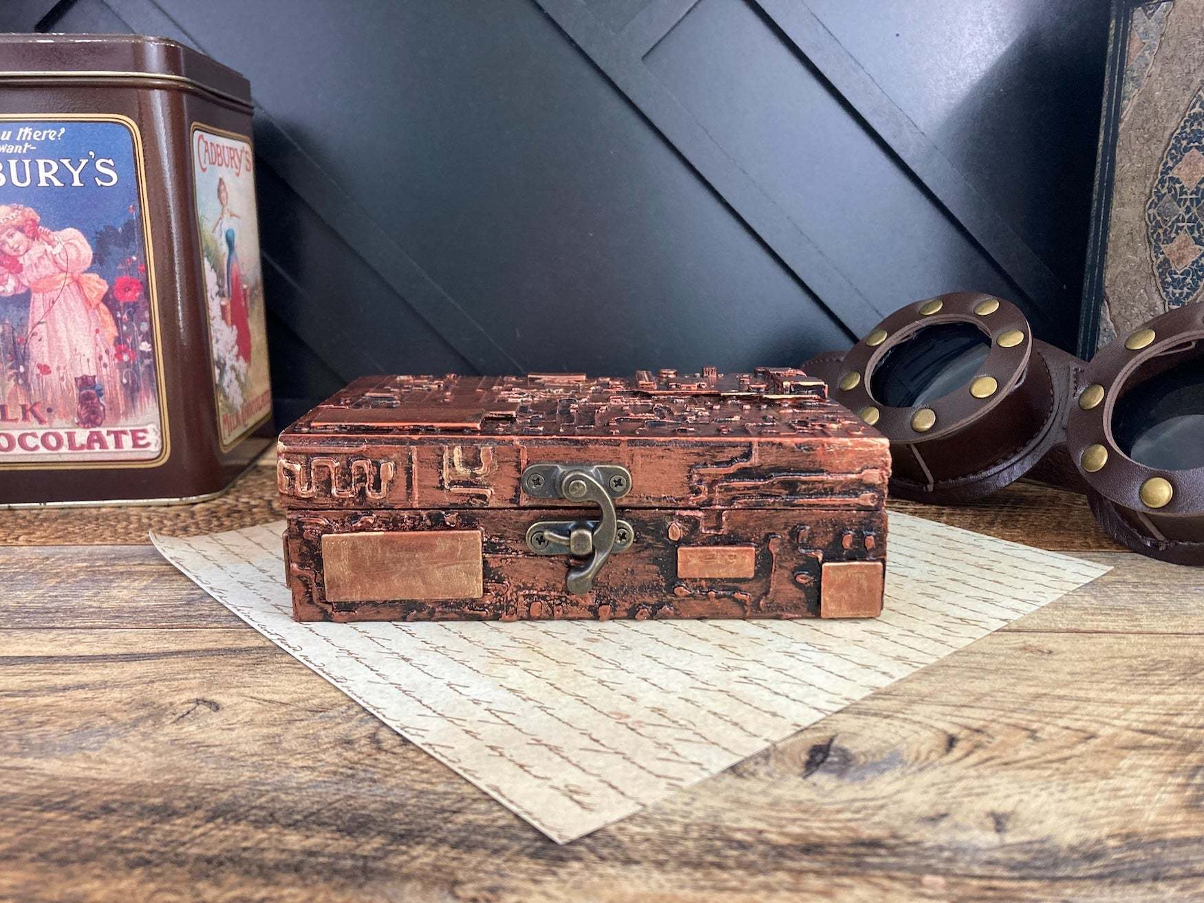 Upcycled Electronic Circuit Mini Box  - Antique Copper Finish