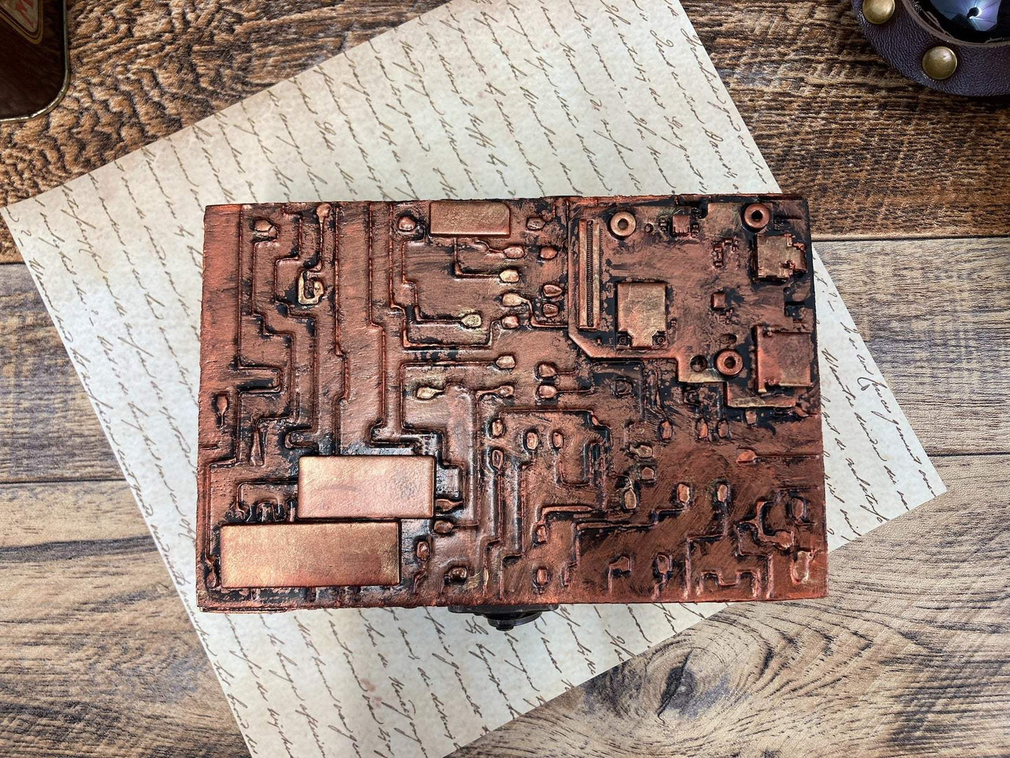 Upcycled Electronic Circuit Mini Box  - Antique Copper Finish