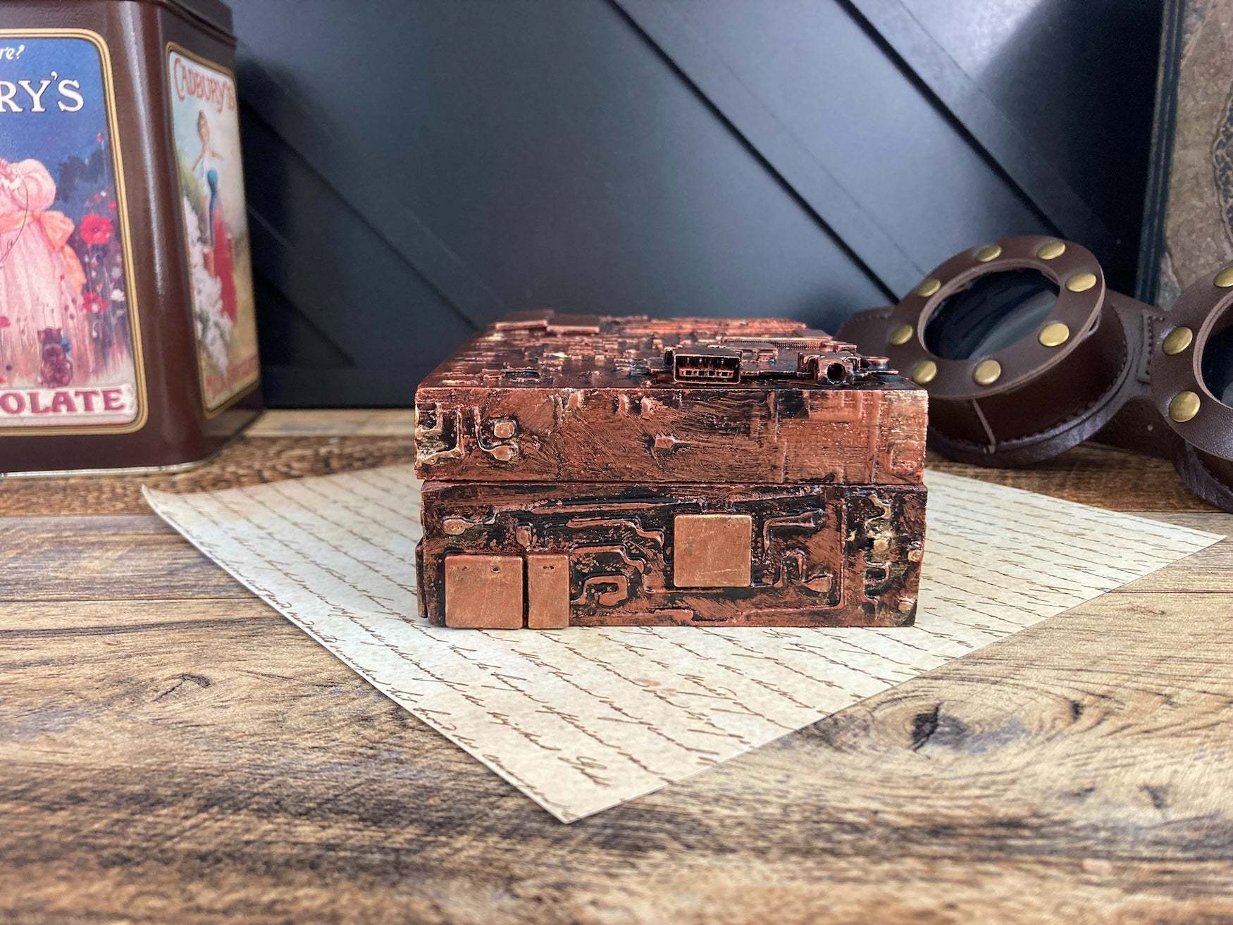 Upcycled Electronic Circuit Mini Box  - Antique Copper Finish