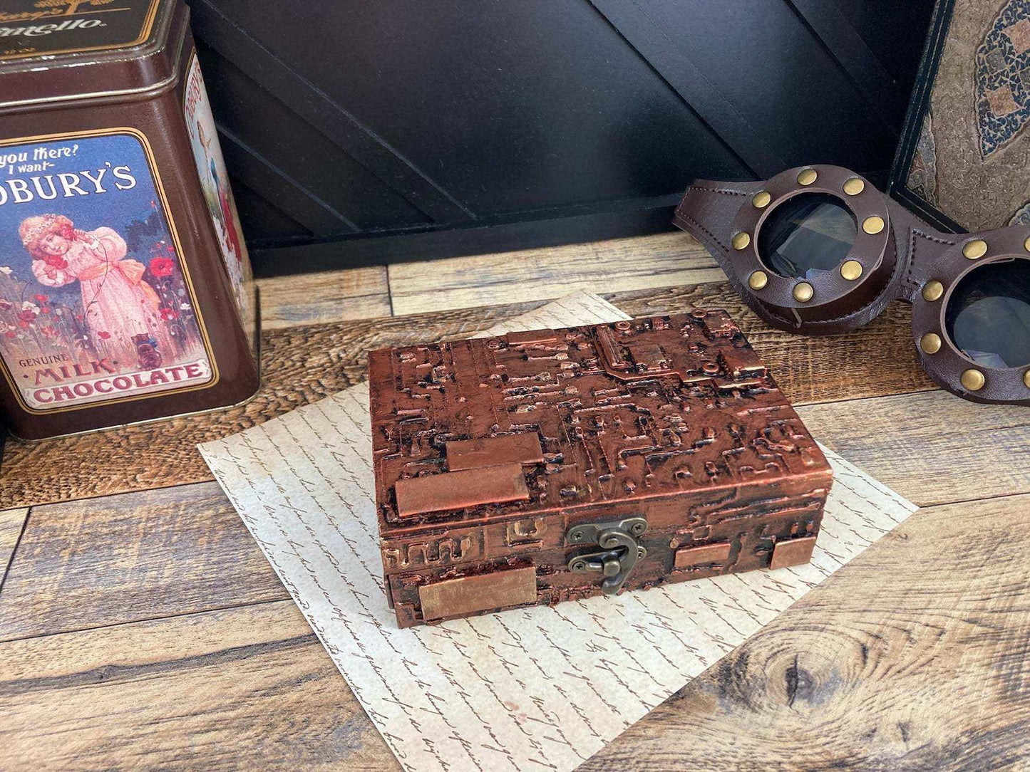 Upcycled Electronic Circuit Mini Box  - Antique Copper Finish