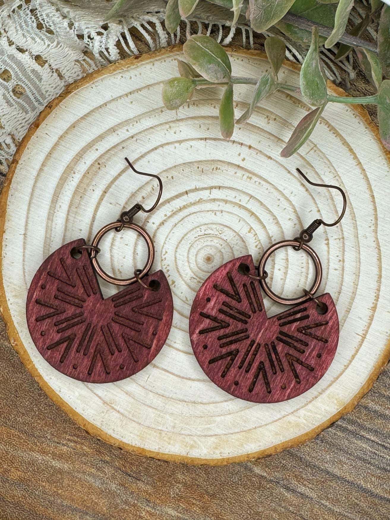 Circular Tribal Wooden Earrings