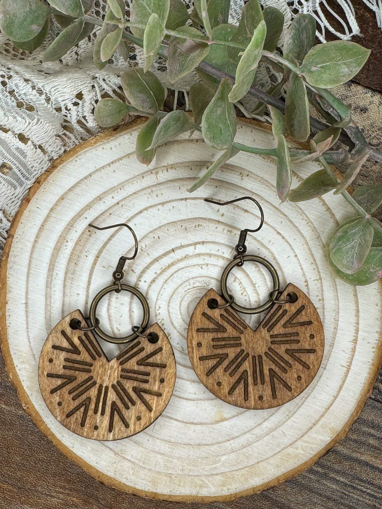 Wooden Earrings | Circular Tribal Wooden Earrings | Lightweight