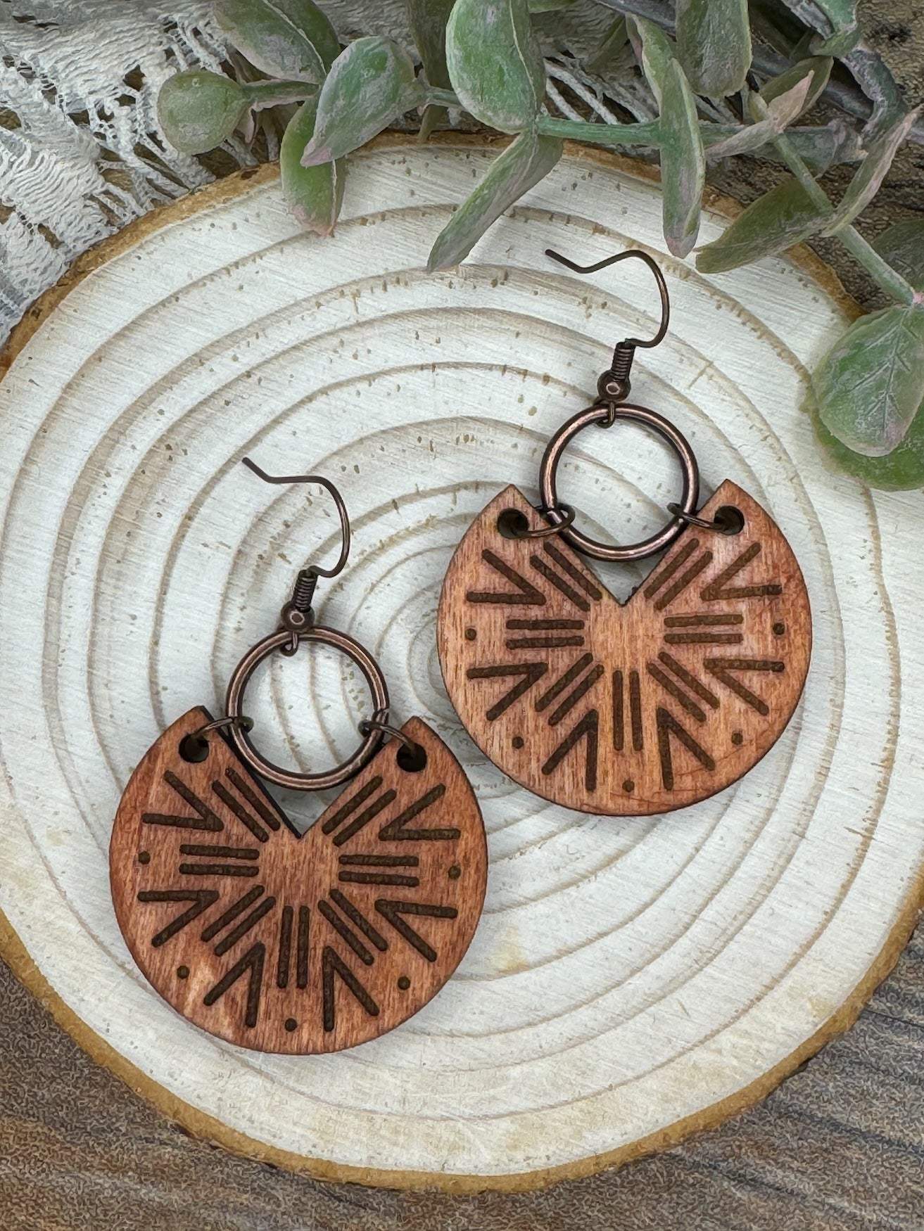 Wooden Earrings | Circular Tribal Wooden Earrings | Lightweight