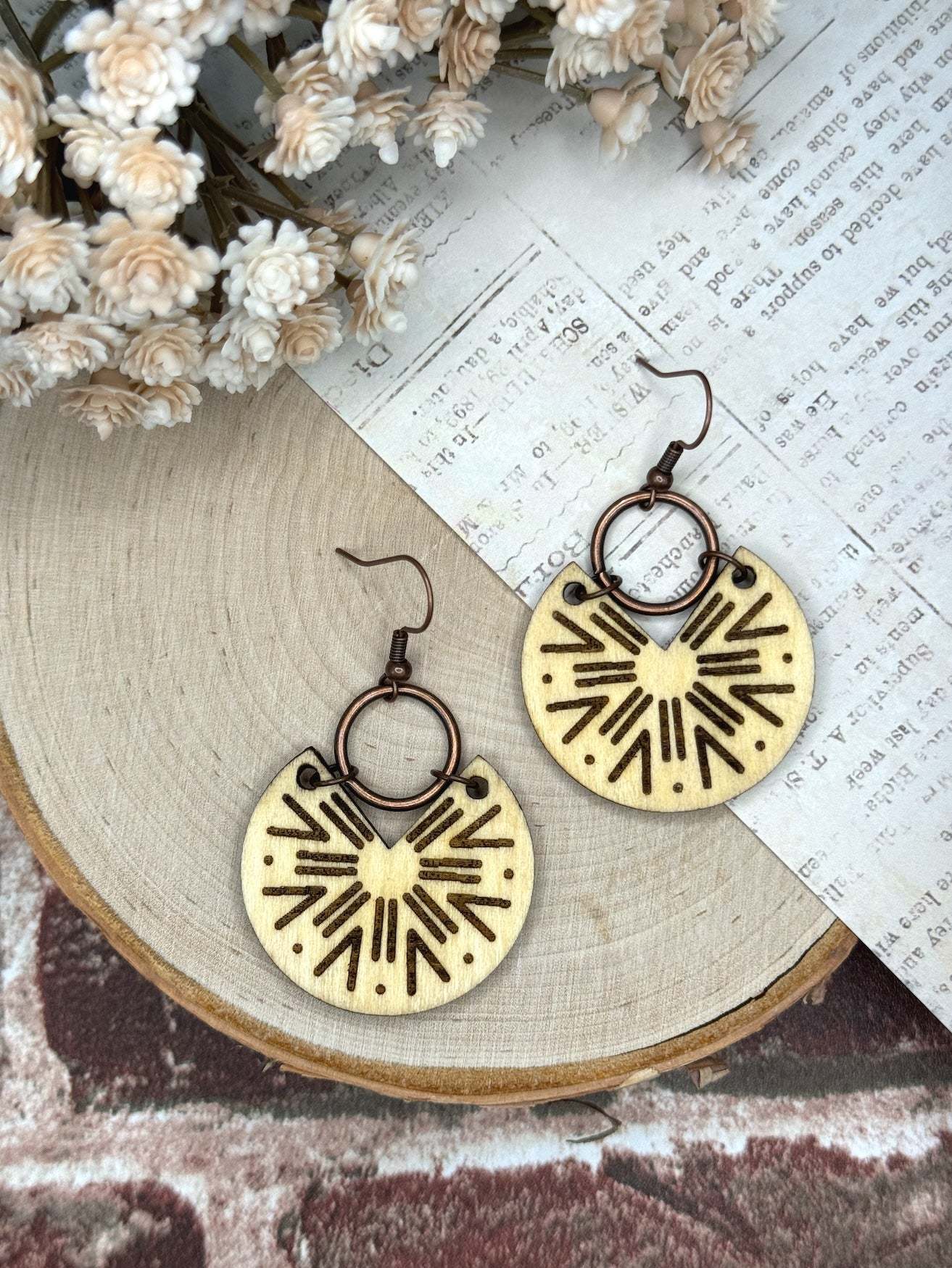 Circular Tribal Wooden Earrings