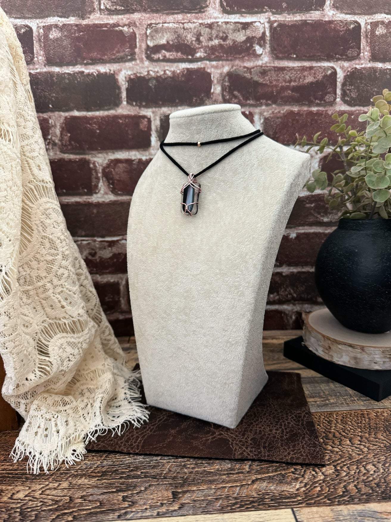 Clara Noir Wrap Pendant Necklace | Fused Glass| Sophia Renee Designs