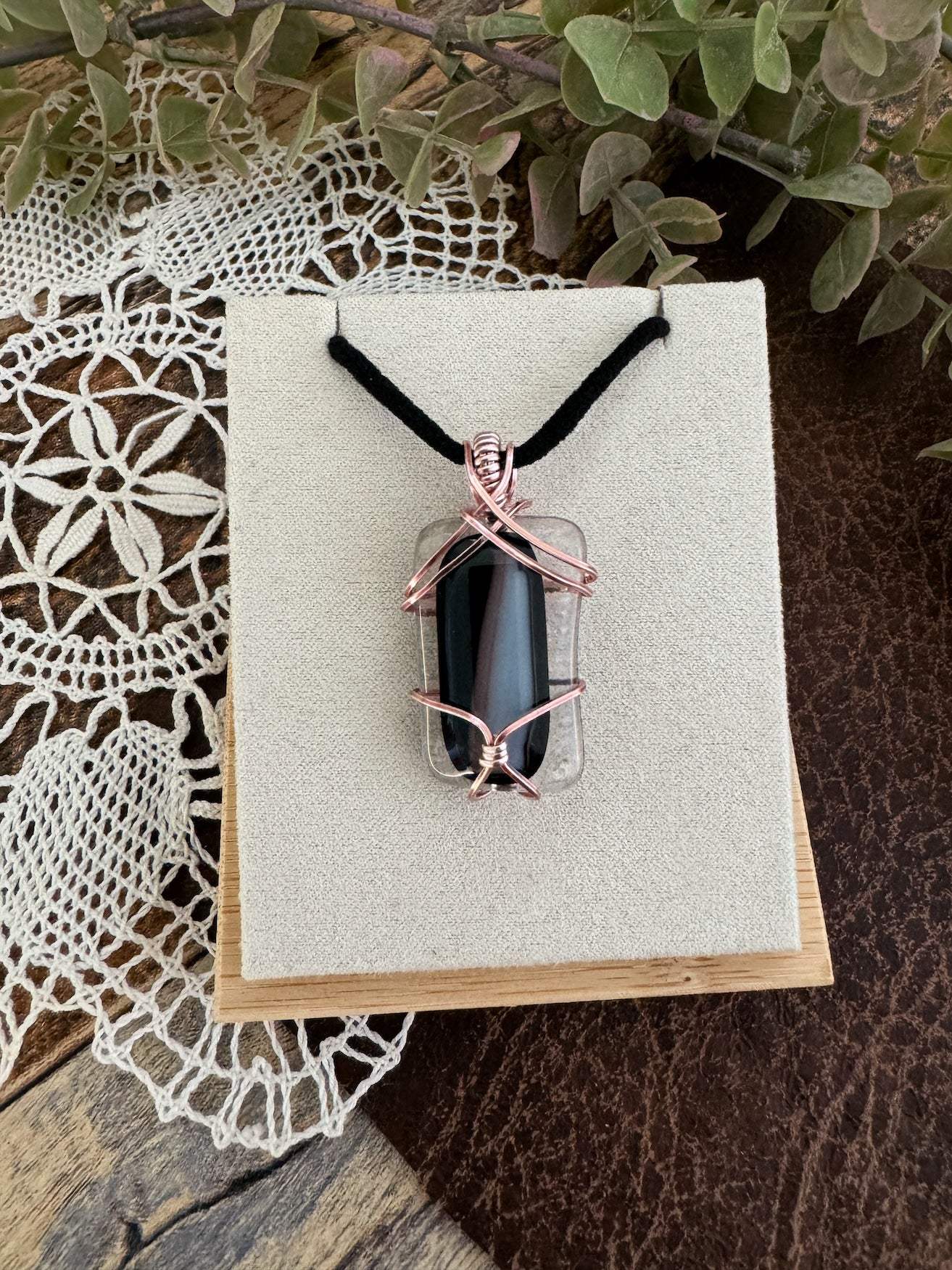 Clara Noir Wrap Pendant Necklace | Fused Glass| Sophia Renee Designs