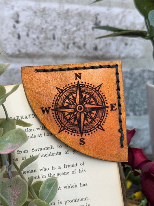 Compass Leather Bookmark